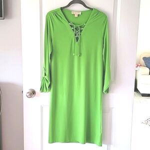 Michael Kors Lime Green V-Neck Stretchy Casual Dress - Size Small